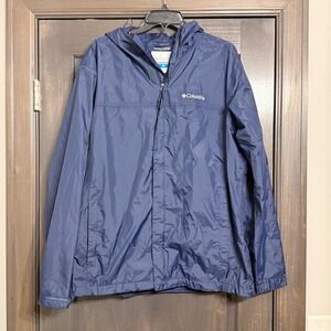 Columbia Mens Omni-Tech Waterproof Breathable Rain Jacket Navy Blue Large Hooded